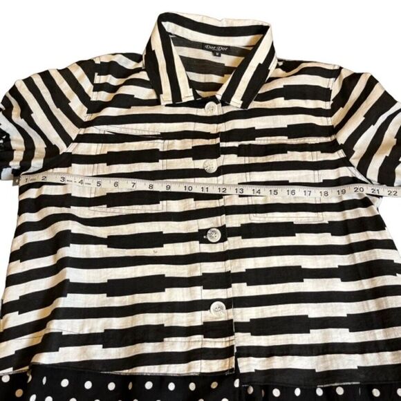 Dor Dor Couture Button Front, Bell Sleeve Black White Top Jacket Size Medium - Picture 11 of 13